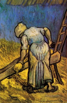 Vincent Van Gogh Painting - Mujer campesina cortando paja según Millet Vincent van Gogh
